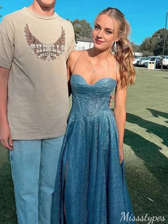 Gorgeous Sweetheart Spaghetti Strap A-line Unique Long Prom Dress Ideas, Evening Party Dresses,ZX572