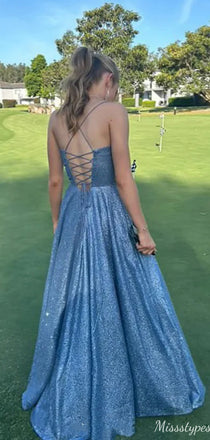 Gorgeous Sweetheart Spaghetti Strap A-line Unique Long Prom Dress Ideas, Evening Party Dresses,ZX572