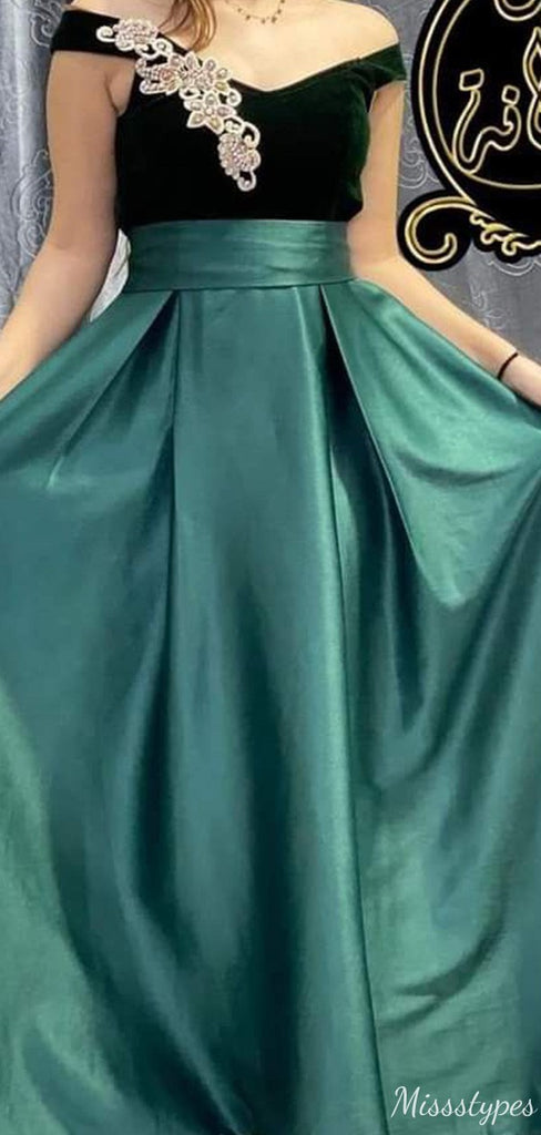 Formal Off-shoulder A-line Long Prom Dress Ideas, Evening Party Dresses,ZX1157