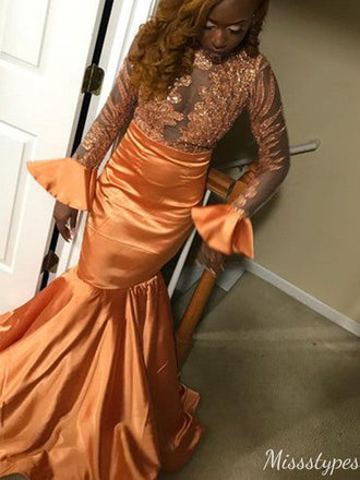 Gorgeous Long Sleeves Mermaid Long Prom Dress Ideas, Evening Party Dresses,ZX1159