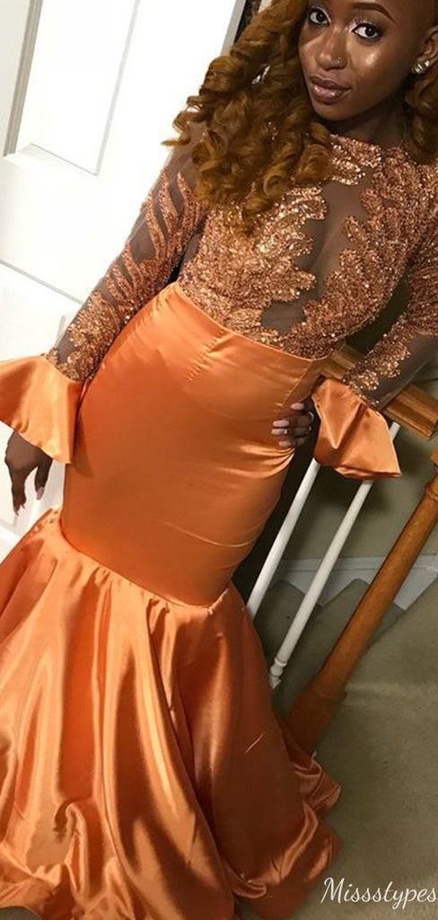 Gorgeous Long Sleeves Mermaid Long Prom Dress Ideas, Evening Party Dresses,ZX1159