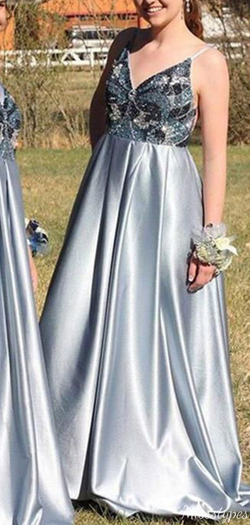 Elegant Spaghetti Strap V-neck A-line Long Prom Dress Ideas, Evening Party Dresses,ZX1165