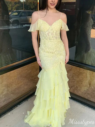 Gorgeous Sweetheart Spaghetti Strap Off-shoulder Mermaid Unique Long Prom Dress Ideas, Evening Party Dresses,ZX573