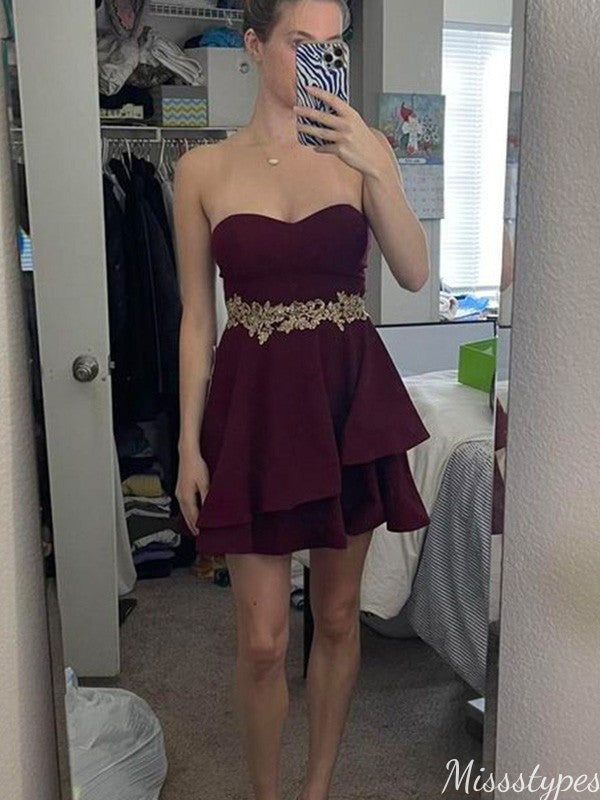 Elegant Strapless Sweetheart A-line Short Mini Homecoming Dress,HM568