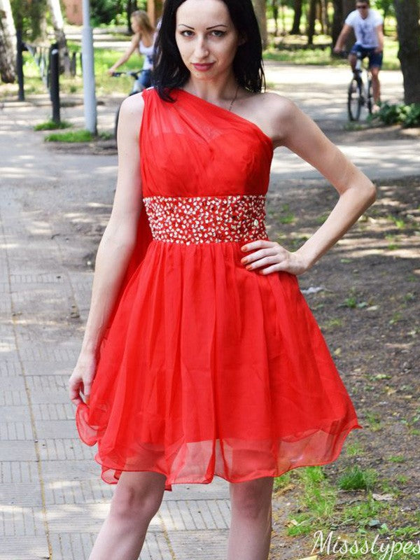 Casual One-shoulder A-line Short Mini Homecoming Dress,HM571
