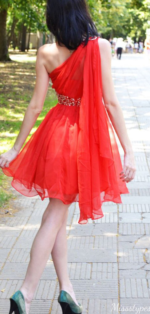 Casual One-shoulder A-line Short Mini Homecoming Dress,HM571