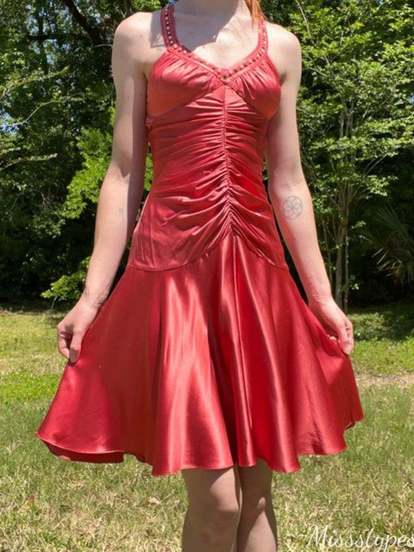 Casual Halter A-line Short Mini Homecoming Dress,HM572