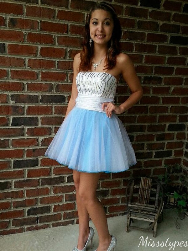 Casual Strapless A-line Short Mini Homecoming Dress,HM578
