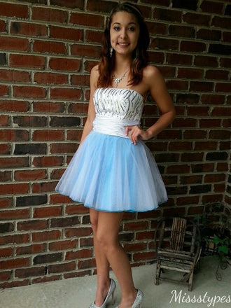 Casual Strapless A-line Short Mini Homecoming Dress,HM578