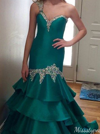 Elegant One-shoulder Mermaid Long Prom Dress Ideas, Evening Party Dresses,ZX1166