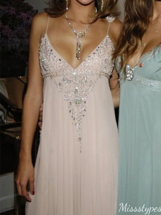 Elegant Spaghetti Strap V-neck A-line Long Prom Dress Ideas, Evening Party Dresses,ZX1168