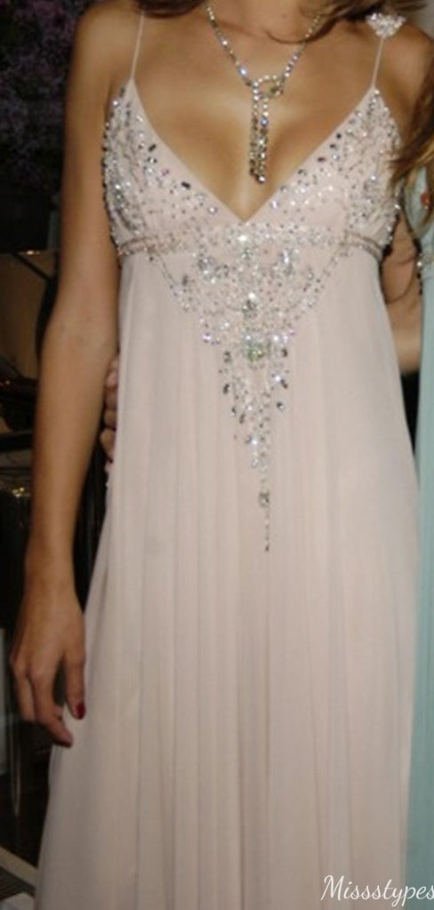 Elegant Spaghetti Strap V-neck A-line Long Prom Dress Ideas, Evening Party Dresses,ZX1168