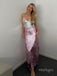 A-Line Sliver&Pink Sequin Spaghetti Strap Long Prom Evening Dress,ZX288