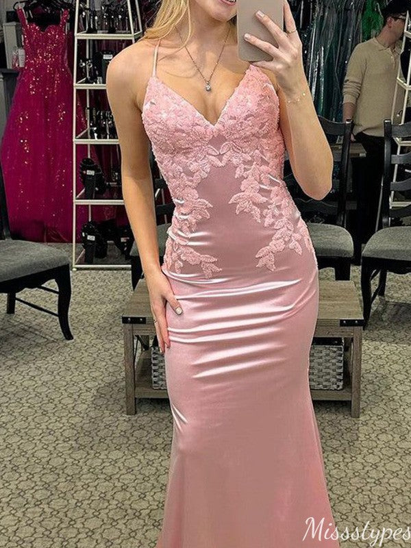 Gorgeous Spaghetti Strap V-neck Mermaid Long Prom Dress Ideas, Evening Party Dresses,ZX1170