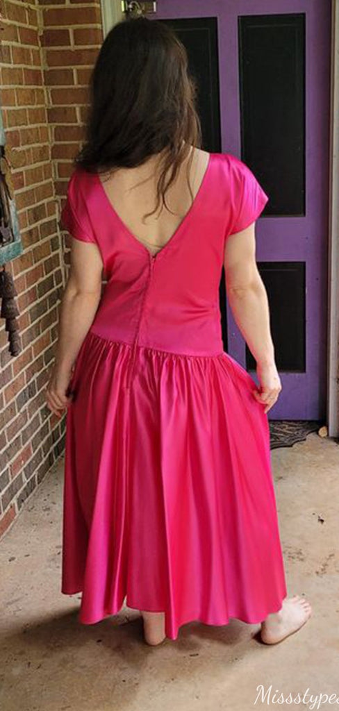 Casual Short Sleeves A-line Long Prom Dress Ideas, Evening Party Dresses,ZX1171