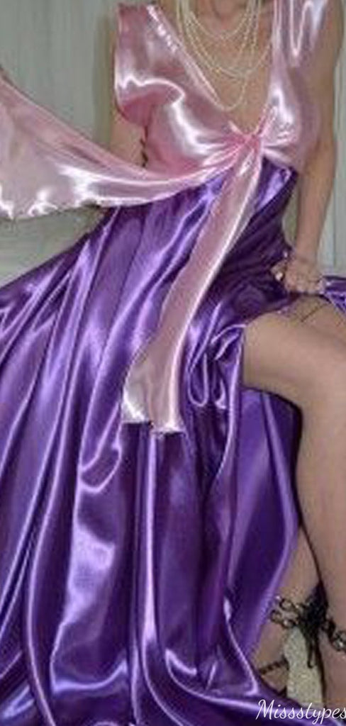 Unique V-neck A-line Long Prom Dress Ideas, Evening Party Dresses,ZX1176