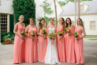 Elegant Women Coral Mismatched A-Line Floor-Length Bridesmaid Dresses Online, BL41