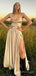 Sexy Gold A-line Spaghetti Straps Side Slit Long Party Prom Evening Dress,ZX188