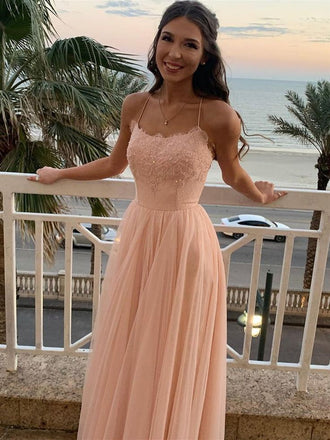 Elegant A-line Spaghetti Straps Maxi Long Prom Evening Party Dresses,ZX418
