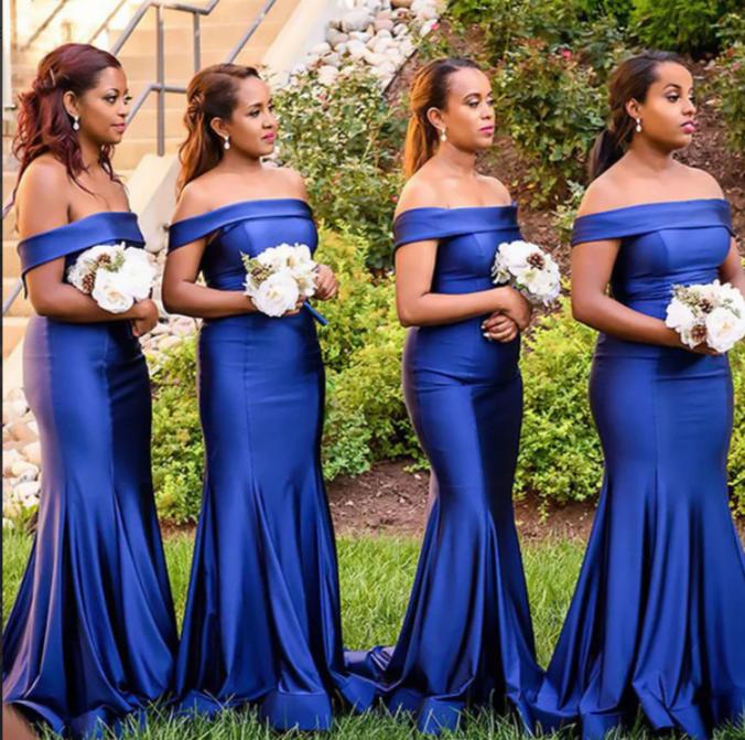 Mermaid Regency Blue Off Shoulder Bodycon Women Floor-Length Bridesmaid Dresses Online, BL156