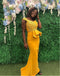 Unique Yellow Appliqued Mermaid Long Bridesmaid Dresses Online, BL91