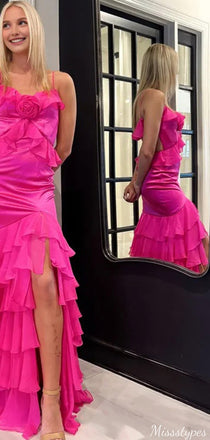 Elegant Spaghetti Strap Mermaid Unique Long Prom Dress Ideas, Evening Party Dresses,ZX577