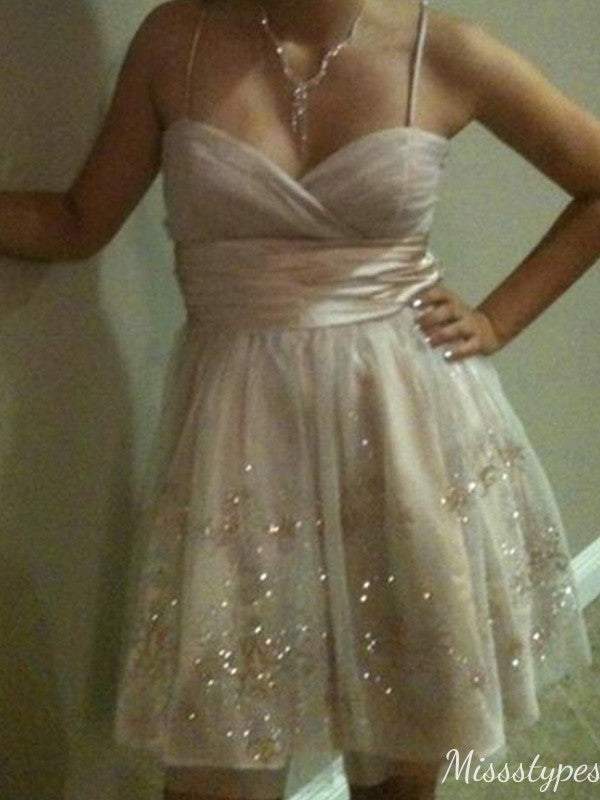 Elegant Spaghetti Strap A-line Short Mini Homecoming Dress,HM598