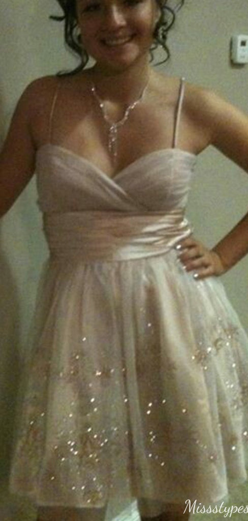 Elegant Spaghetti Strap A-line Short Mini Homecoming Dress,HM598