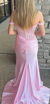 Elegant Off-shoulder Lace Mermaid Unique Long Prom Dress Ideas, Evening Party Dresses,ZX578