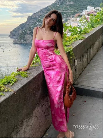 Sexy Red Spaghetti Strap Side Slit Flower Evening Prom Evening Dress,ZX204