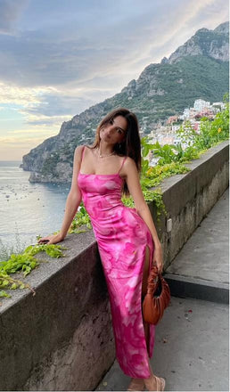 Sexy Red Spaghetti Strap Side Slit Flower Evening Prom Evening Dress,ZX204