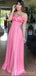 Vintage Pink Off Shoulder Side Slit Women Evening Prom Evening Dress,ZX233