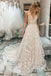 Gorgeous Champagne A-line V-neck Long Prom Dress Ideas, Evening Party Dresses,ZX461