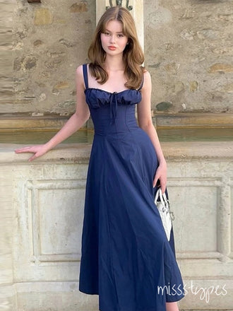 Cute Princess Navy Blue Spaghetti Strap Lace Up Fashion Prom Dresses,ZX97