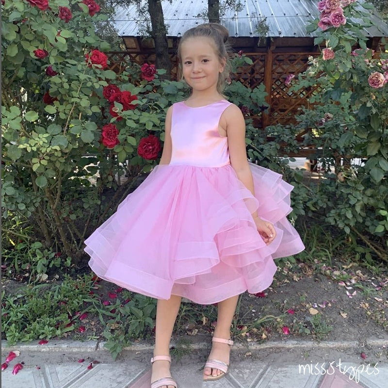 Simple Cute Tulle Dusty Pink Sleeveless Popular Little Flower Girl Dresses, ET16