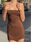 Simple Brown Spaghetti Strap Square Women Mini Party Homecoming Dresses,HM255