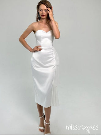 Simple Women Off-White Sweetheart Tea-Length Backless Lace Evening Dresses ZX17