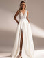 Elegant Lace Women Spaghetti Strap V-Neck Backless Side Slit Mermaid Wedding Dresses HS37