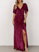 Champagne Velvet Half Sleeve Side Slit V-Neck Floor-Length Mermaid Prom Dresses,ZX68