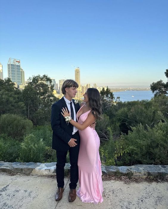 Sexy Pink Mermaid V-neck Maxi Long Prom Dress Ideas, Evening Party Dresses,ZX489