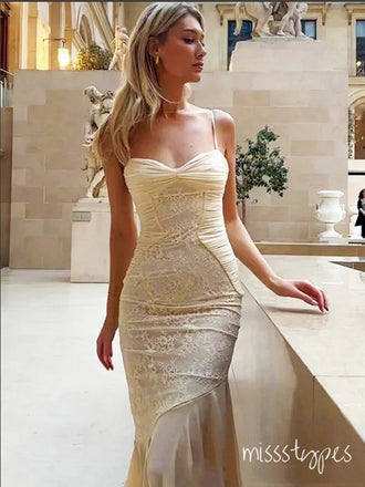 Vintage Spaghetti Strap Appliqued Flower Mermaid Fashion Prom Dresses,ZX145