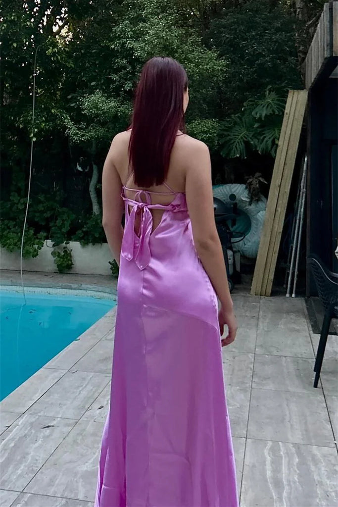 Sexy Lilac Mermaid Side Slit Long Prom Dress Ideas, Evening Party Dresses,ZX501