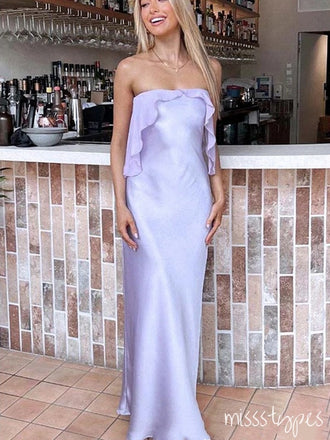 Classy Purple Strapless Ruffle Floor-Length Fashion Prom Dresses,ZX133