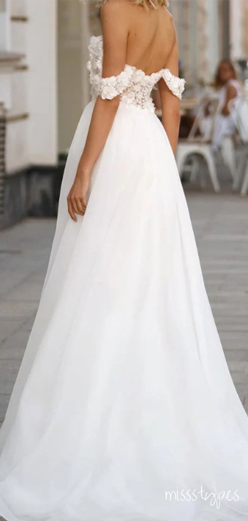 Elegant Soft Off Shoulder Sweetheart Appliqued Backless Long Mermaid Wedding Dresses HS54