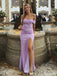 Elegant Purple Side Slit Word Shoulder Long Mermaid Prom Dresses, ZX36