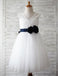 Simple White Appliqued Bow A-Line Tulle Empire Popular Little Flower Girl Dresses, ET37