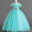 Beautiful Sky Blue Appliqued A-Line Tulle Elegant Little Flower Girl Dresses, ET40