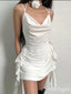 Lady White Beautiful Ruffle Cowl Unique Flower Mini Homecoming Dresses, HM45