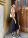 Simple Women Black Sweetheart Spaghetti Strap Tea-Length Mermaid Prom Dresses,ZX45