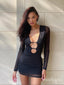 Women Black Full Sleeve V-Neck Sexy Mini Homecoming Dresses, HM71